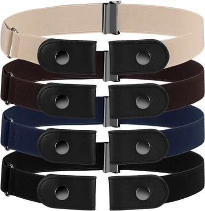 4 Pieces No Buckle Stretch Belt Buckle-Free Belt Invisible Elastic Belt with 4 Pieces Buckles for Jeans Pants Apparel & Accessories > Clothing Accessories > Belts Syhood   