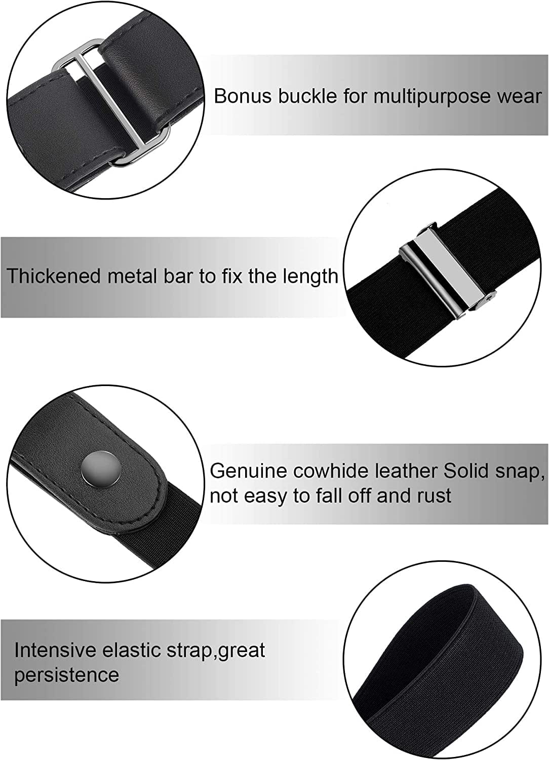 4 Pieces No Buckle Stretch Belt Buckle-Free Belt Invisible Elastic Belt with 4 Pieces Buckles for Jeans Pants Apparel & Accessories > Clothing Accessories > Belts Syhood   