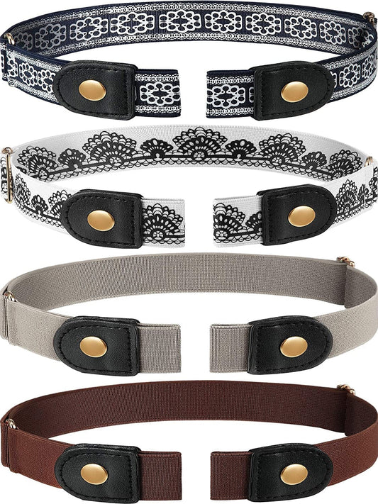 4 Pieces No Buckle Stretch Belt Buckless Belt Invisible Elastic Belt Unisex for Jeans Pants (Color 3) Apparel & Accessories > Clothing Accessories > Belts Syhood   