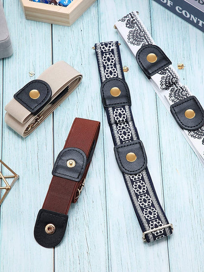 4 Pieces No Buckle Stretch Belt Buckless Belt Invisible Elastic Belt Unisex for Jeans Pants (Color 3) Apparel & Accessories > Clothing Accessories > Belts Syhood   