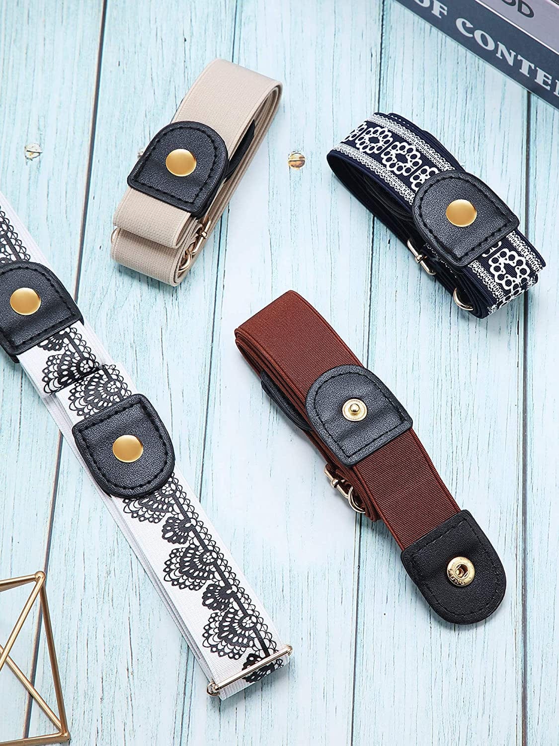4 Pieces No Buckle Stretch Belt Buckless Belt Invisible Elastic Belt Unisex for Jeans Pants (Color 3) Apparel & Accessories > Clothing Accessories > Belts Syhood   
