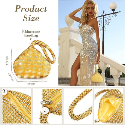 4 Pieces Rhinestone Necklace Choker Bracelet Earring Clutch Purses Jewelry Set Women Crystal Triangle Bling Diamond Purse Rhinestone Bag for Wedding Party