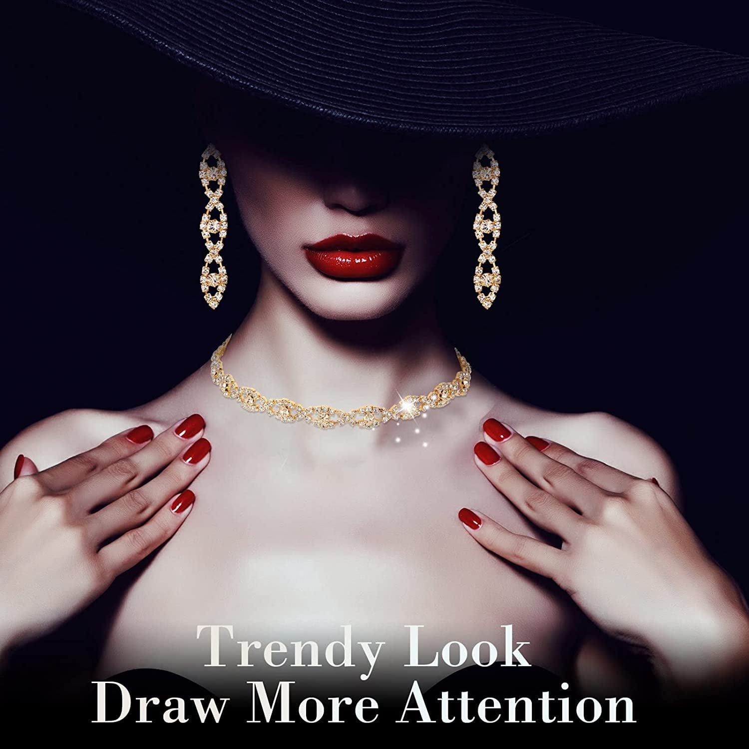 4 Pieces Rhinestone Necklace Choker Bracelet Earring Clutch Purses Jewelry Set Women Crystal Triangle Bling Diamond Purse Rhinestone Bag for Wedding Party