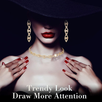 4 Pieces Rhinestone Necklace Choker Bracelet Earring Clutch Purses Jewelry Set Women Crystal Triangle Bling Diamond Purse Rhinestone Bag for Wedding Party
