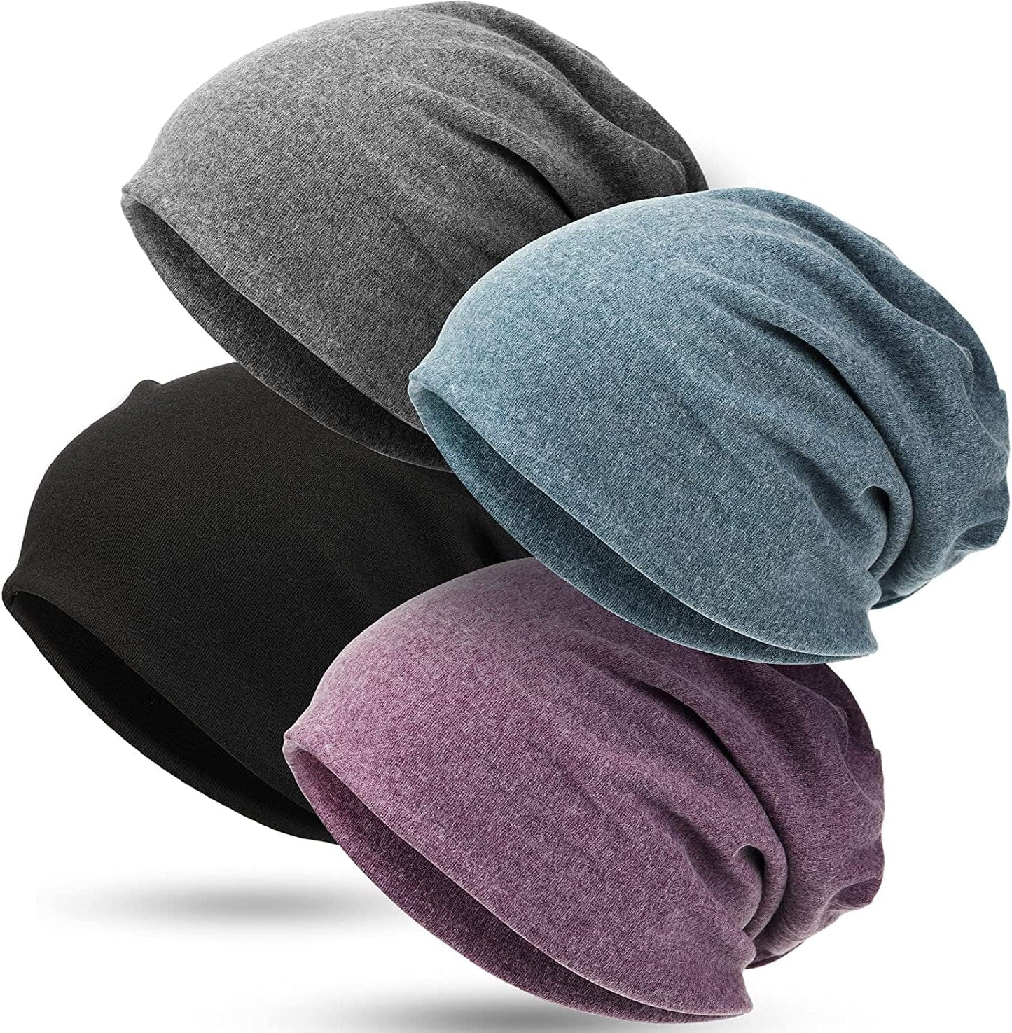 4 Pieces Slouchy Beanie Hat Baggy Skull Sleep Cap Stretch Knit Sleeping Hat Headwear Head Wrap Cap for Men Women Apparel & Accessories > Clothing Accessories > Headwear SATINIOR Light Blue,purple Medium 