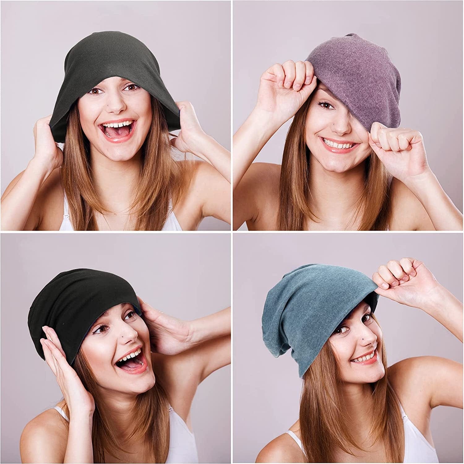 4 Pieces Slouchy Beanie Hat Baggy Skull Sleep Cap Stretch Knit Sleeping Hat Headwear Head Wrap Cap for Men Women Apparel & Accessories > Clothing Accessories > Headwear SATINIOR   