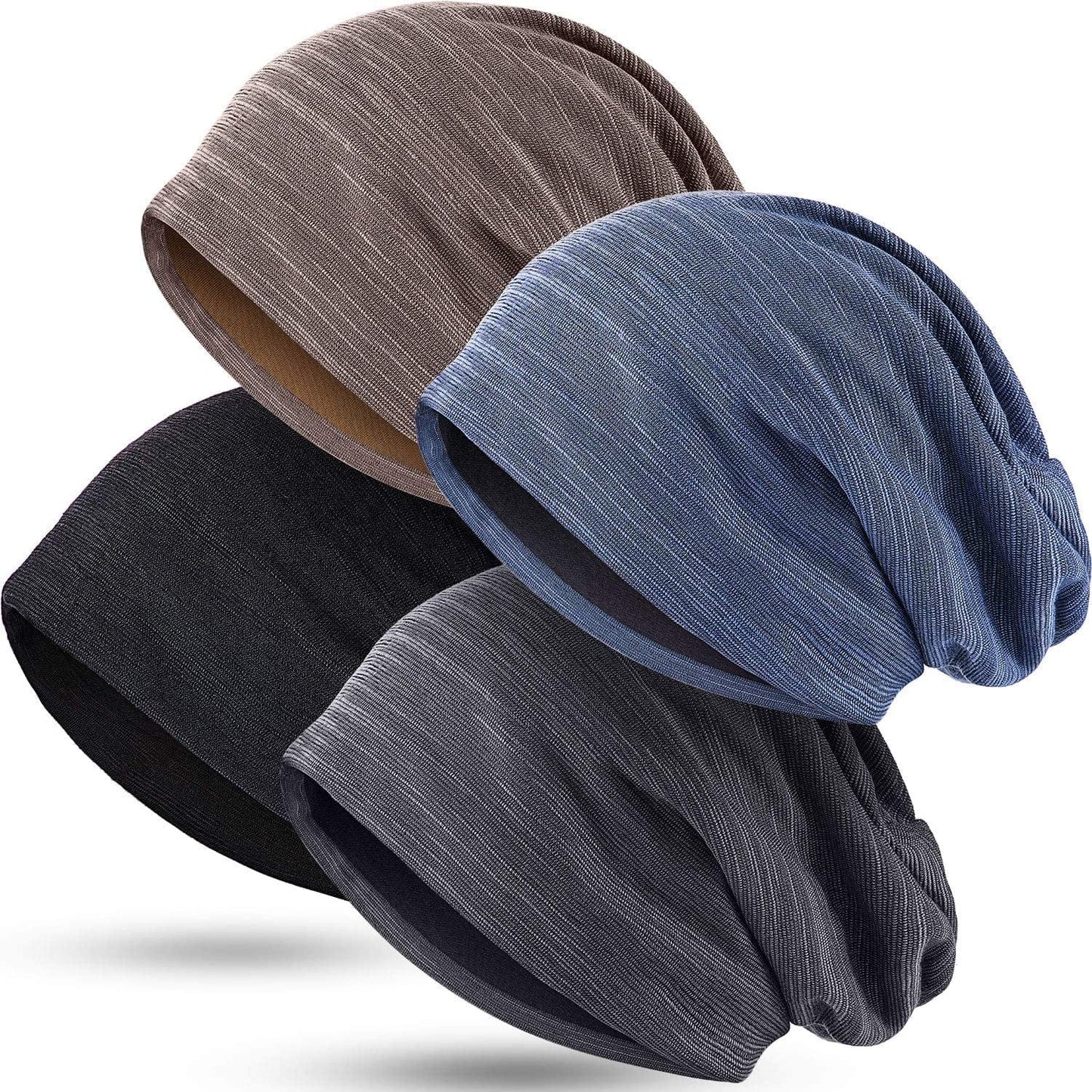 4 Pieces Slouchy Beanie Hat Baggy Skull Sleep Cap Stretch Knit Sleeping Hat Headwear Head Wrap Cap for Men Women Apparel & Accessories > Clothing Accessories > Headwear SATINIOR Khaki Medium 