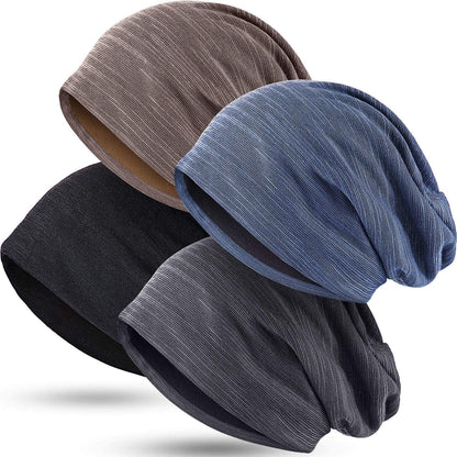 4 Pieces Slouchy Beanie Hat Baggy Skull Sleep Cap Stretch Knit Sleeping Hat Headwear Head Wrap Cap for Men Women Apparel & Accessories > Clothing Accessories > Headwear SATINIOR Khaki Medium 