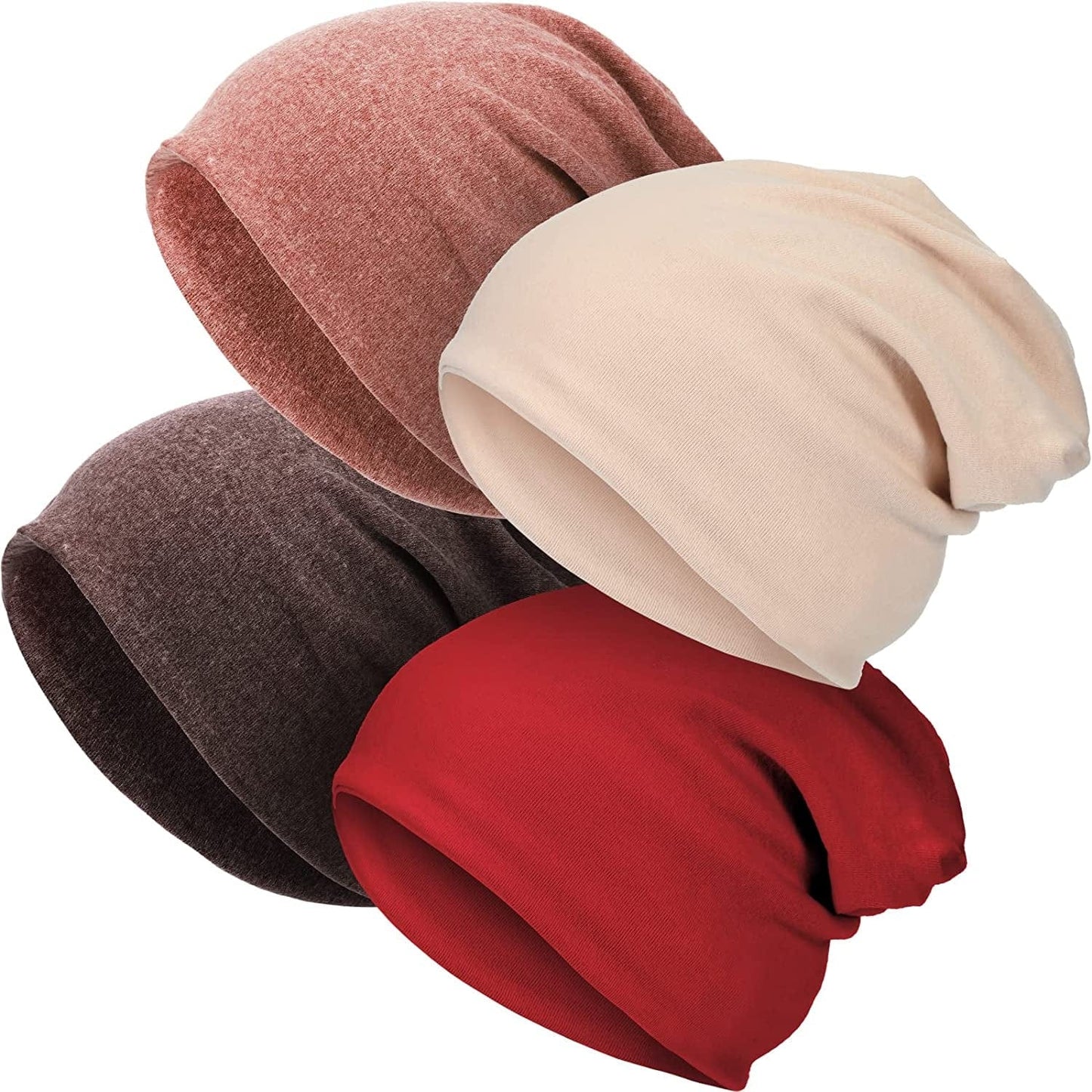 4 Pieces Slouchy Beanie Hat Baggy Skull Sleep Cap Stretch Knit Sleeping Hat Headwear Head Wrap Cap for Men Women Apparel & Accessories > Clothing Accessories > Headwear SATINIOR Orange, Coffee, Khaki, Jujube Red One Size 