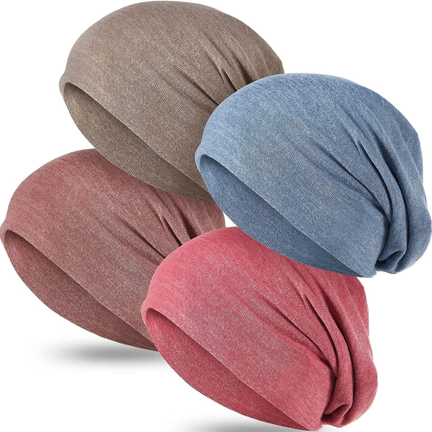 4 Pieces Slouchy Beanie Hat Baggy Skull Sleep Cap Stretch Knit Sleeping Hat Headwear Head Wrap Cap for Men Women Apparel & Accessories > Clothing Accessories > Headwear SATINIOR Blue, Beige, Light Pink, Pink One Size 