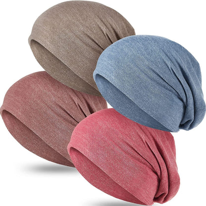 4 Pieces Slouchy Beanie Hat Baggy Skull Sleep Cap Stretch Knit Sleeping Hat Headwear Head Wrap Cap for Men Women Apparel & Accessories > Clothing Accessories > Headwear SATINIOR Blue, Beige, Light Pink, Pink One Size 