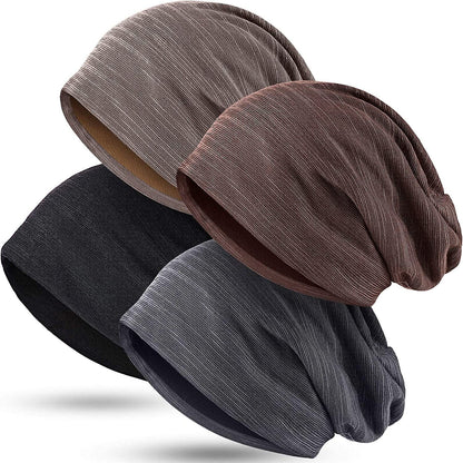 4 Pieces Slouchy Beanie Hat Baggy Skull Sleep Cap Stretch Knit Sleeping Hat Headwear Head Wrap Cap for Men Women Apparel & Accessories > Clothing Accessories > Headwear SATINIOR Khaki,coffee Medium 