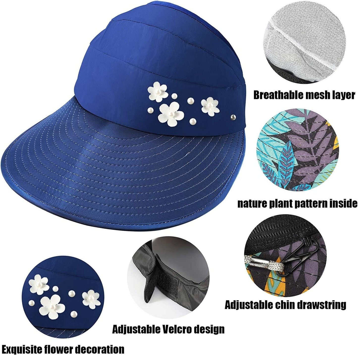 4 Pieces Sun Hat for Women Visor Hats Wide Brim Summer Beach Caps UV Protection Packable Visor Hats Floppy Adjustable Ponytail Hats Apparel & Accessories > Clothing Accessories > Hats Geyoga   