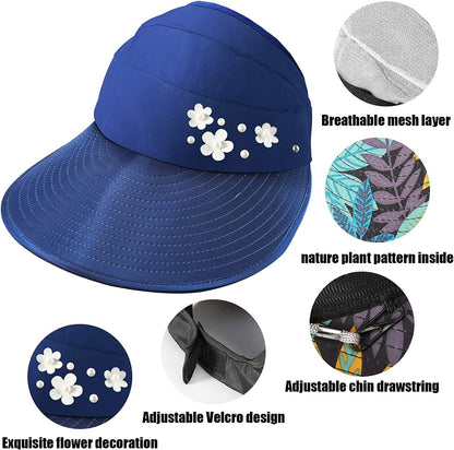4 Pieces Sun Hat for Women Visor Hats Wide Brim Summer Beach Caps UV Protection Packable Visor Hats Floppy Adjustable Ponytail Hats Apparel & Accessories > Clothing Accessories > Hats Geyoga   