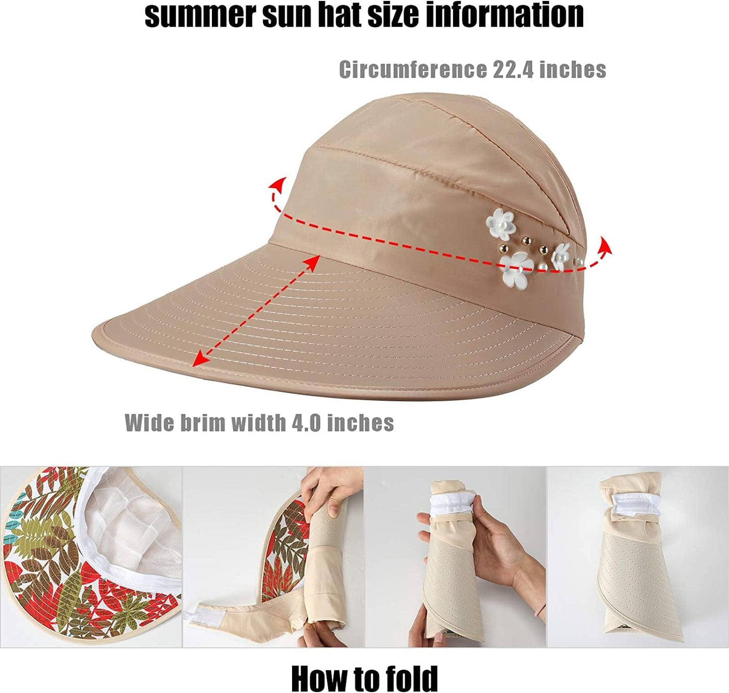 4 Pieces Sun Hat for Women Visor Hats Wide Brim Summer Beach Caps UV Protection Packable Visor Hats Floppy Adjustable Ponytail Hats Apparel & Accessories > Clothing Accessories > Hats Geyoga   
