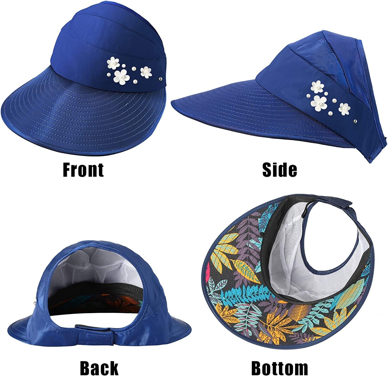 4 Pieces Sun Hat for Women Visor Hats Wide Brim Summer Beach Caps UV Protection Packable Visor Hats Floppy Adjustable Ponytail Hats Apparel & Accessories > Clothing Accessories > Hats Geyoga   