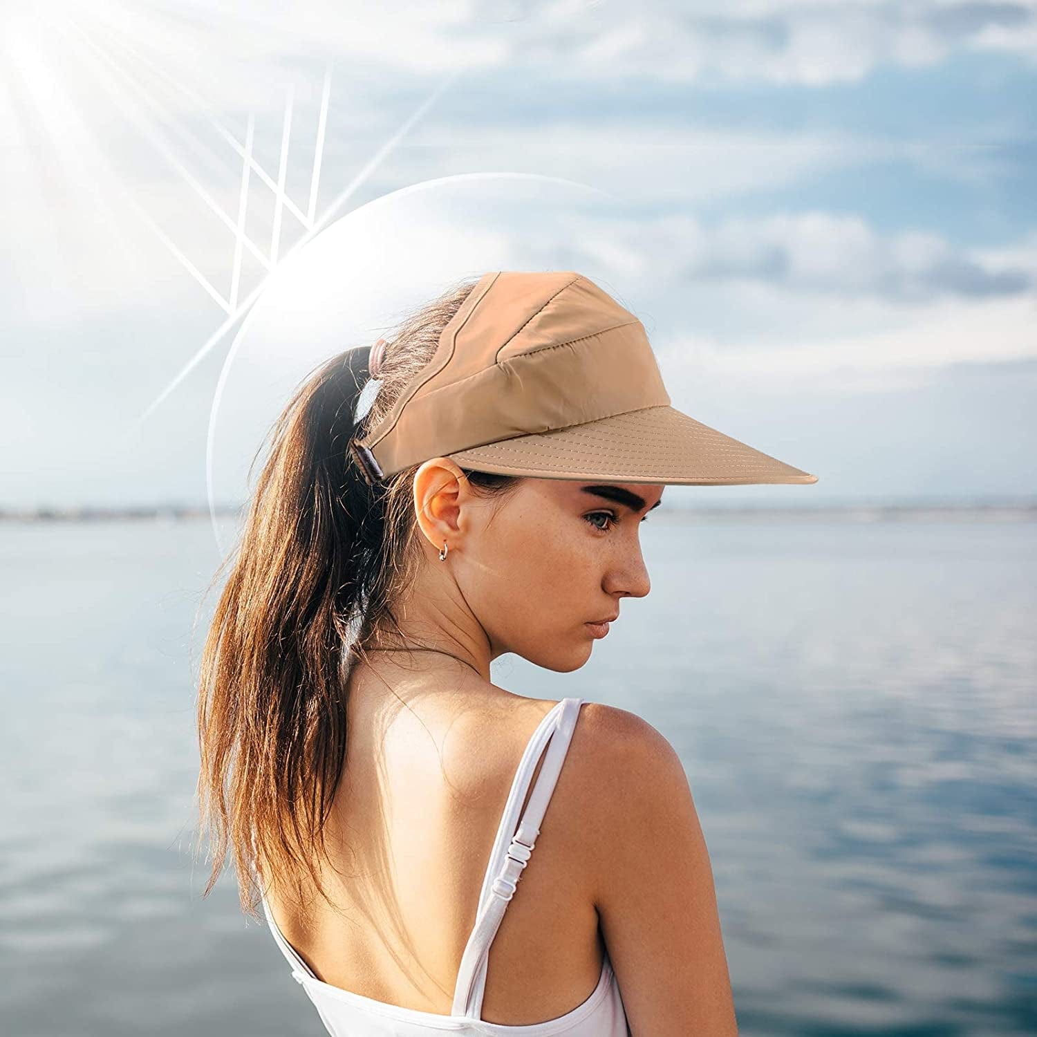 4 Pieces Sun Hat for Women Visor Hats Wide Brim Summer Beach Caps UV Protection Packable Visor Hats Floppy Adjustable Ponytail Hats Apparel & Accessories > Clothing Accessories > Hats Geyoga   