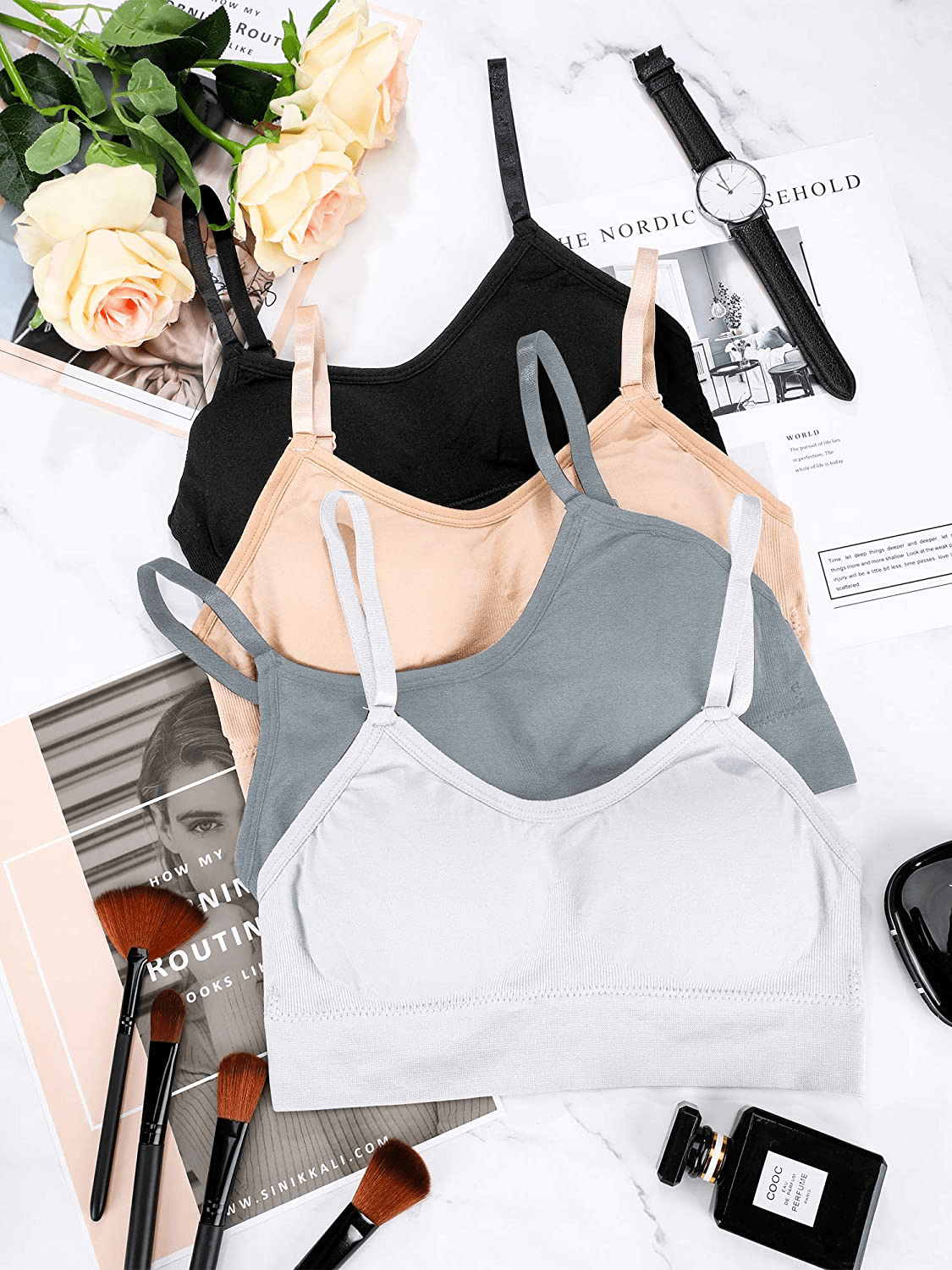 4 Pieces V Neck Bralettes Wireless Cami Bra Tank Top Bra Sports Bra for Women Girls Apparel & Accessories > Clothing > Underwear & Socks > Bras Kylie Max   