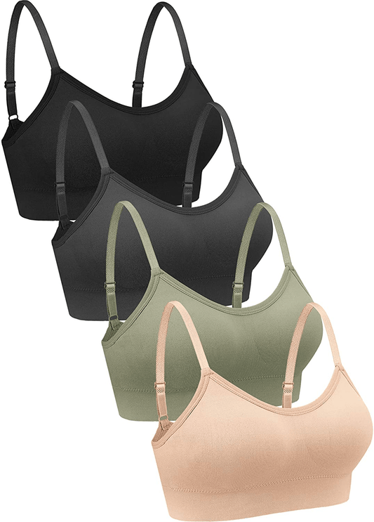 4 Pieces V Neck Bralettes Wireless Cami Bra Tank Top Bra Sports Bra for Women Girls Apparel & Accessories > Clothing > Underwear & Socks > Bras Kylie Max   