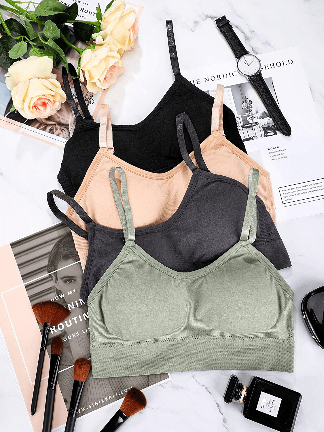 4 Pieces V Neck Bralettes Wireless Cami Bra Tank Top Bra Sports Bra for Women Girls Apparel & Accessories > Clothing > Underwear & Socks > Bras Kylie Max   