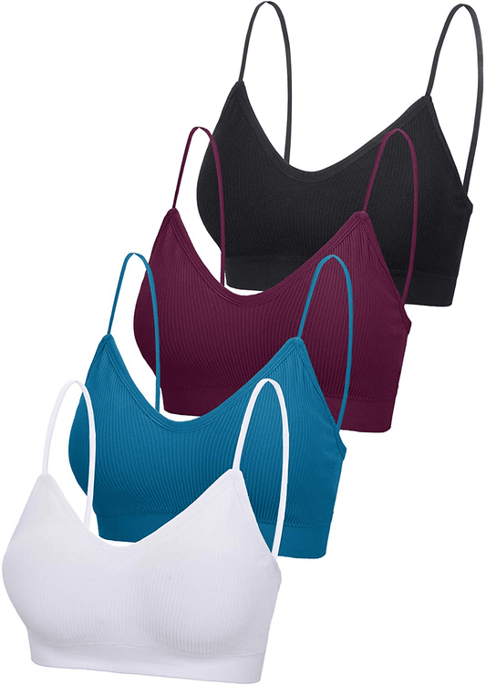4 Pieces V Neck Cami Bra Padded Seamless Bralette Straps Sleeping Bra for Women Girls Apparel & Accessories > Clothing > Underwear & Socks > Bras Kylie Max   