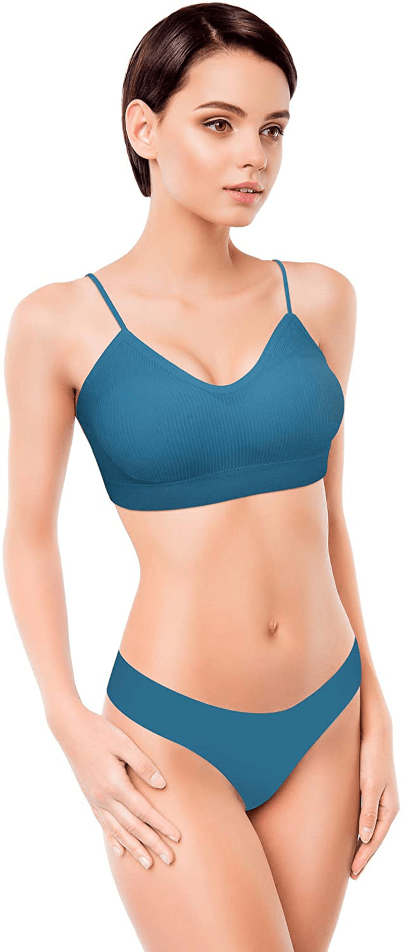 4 Pieces V Neck Cami Bra Padded Seamless Bralette Straps Sleeping Bra for Women Girls Apparel & Accessories > Clothing > Underwear & Socks > Bras Kylie Max   