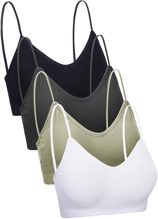 4 Pieces V Neck Cami Bra Padded Seamless Bralette Straps Sleeping Bra for Women Girls Apparel & Accessories > Clothing > Underwear & Socks > Bras Kylie Max   