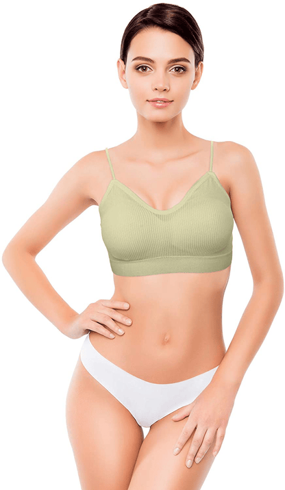 4 Pieces V Neck Cami Bra Padded Seamless Bralette Straps Sleeping Bra for Women Girls Apparel & Accessories > Clothing > Underwear & Socks > Bras Kylie Max   