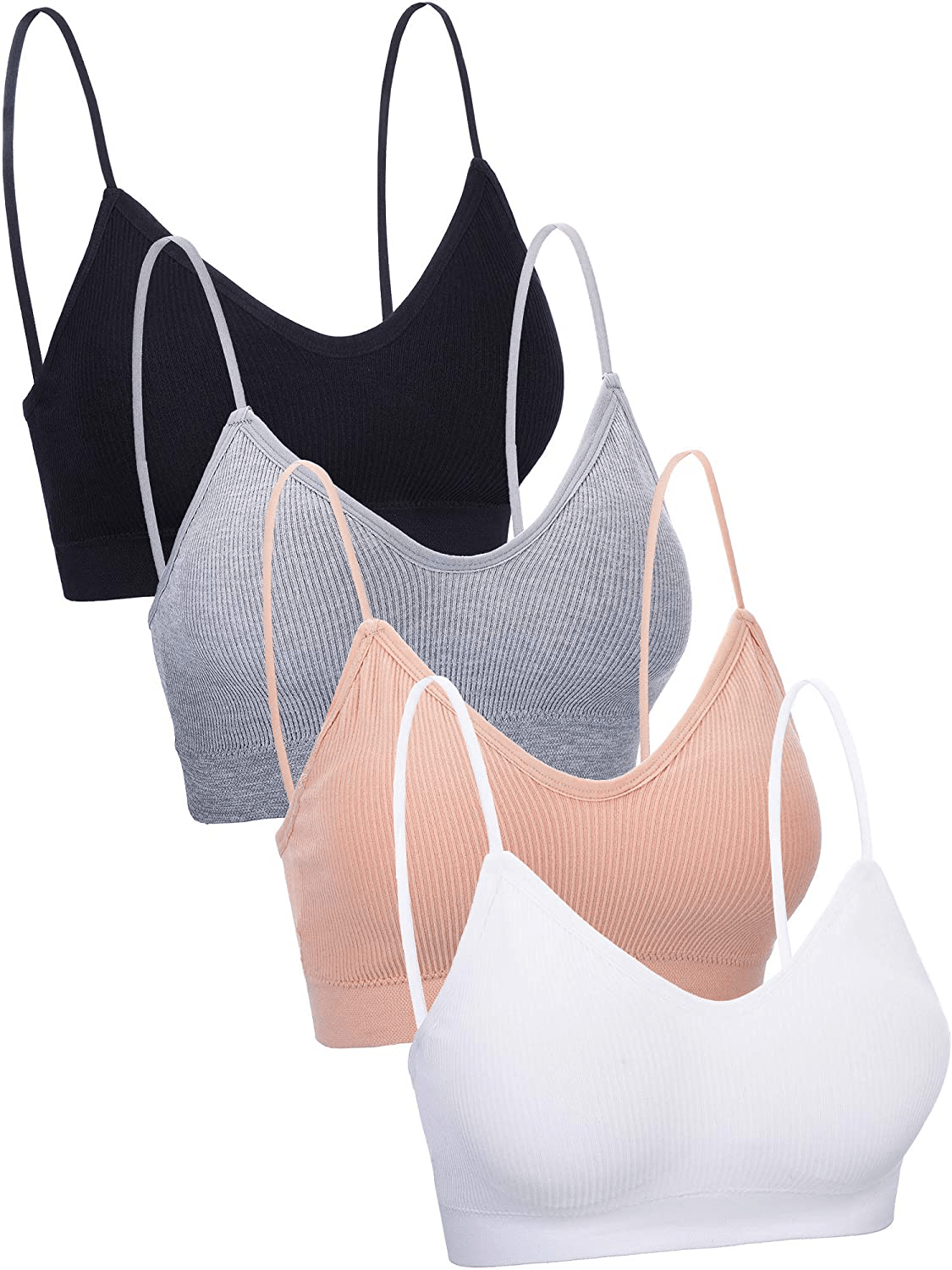 4 Pieces V Neck Cami Bra Padded Seamless Bralette Straps Sleeping Bra for Women Girls Apparel & Accessories > Clothing > Underwear & Socks > Bras Kylie Max   