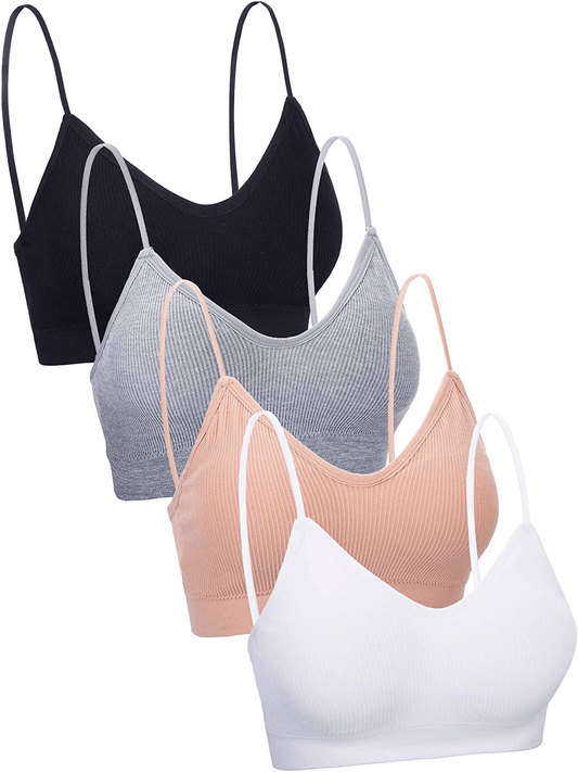 4 Pieces V Neck Cami Bra Padded Seamless Bralette Straps Sleeping Bra for Women Girls Apparel & Accessories > Clothing > Underwear & Socks > Bras Kylie Max   