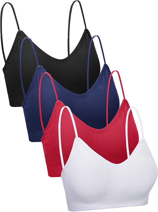 4 Pieces V Neck Cami Bra Padded Seamless Bralette Straps Sleeping Bra for Women Girls Apparel & Accessories > Clothing > Underwear & Socks > Bras Kylie Max   