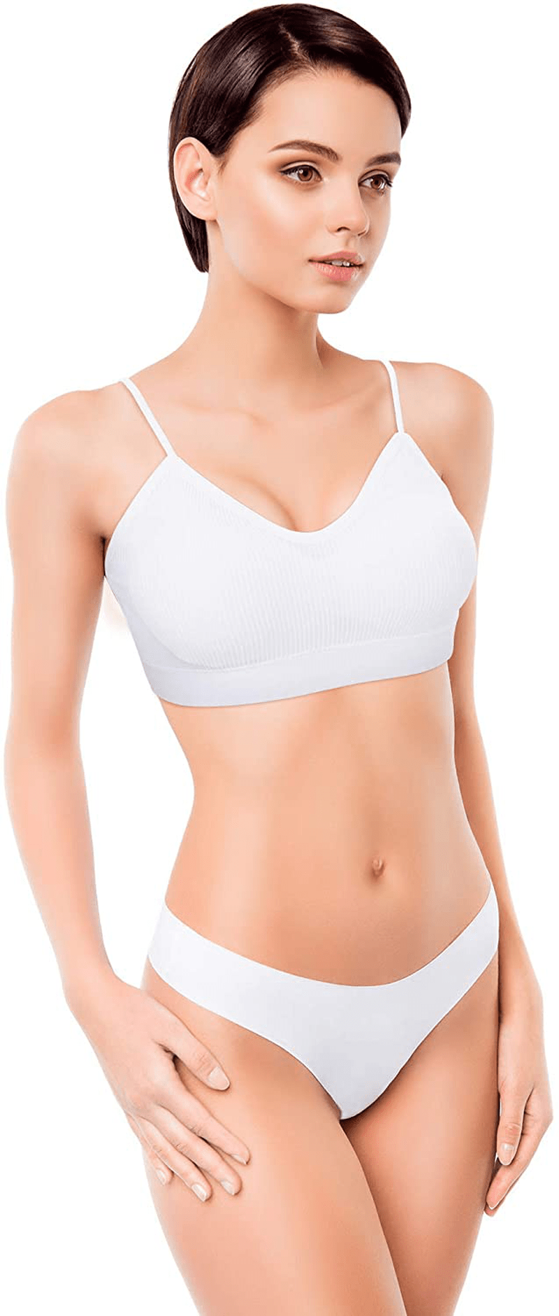 4 Pieces V Neck Cami Bra Padded Seamless Bralette Straps Sleeping Bra for Women Girls Apparel & Accessories > Clothing > Underwear & Socks > Bras Kylie Max   