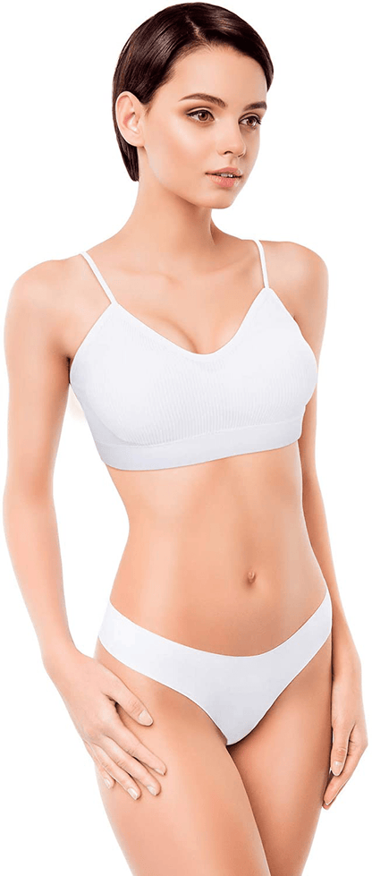 4 Pieces V Neck Cami Bra Padded Seamless Bralette Straps Sleeping Bra for Women Girls Apparel & Accessories > Clothing > Underwear & Socks > Bras Kylie Max   