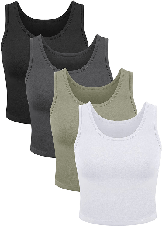 4 Pieces Women Basic Crop Tank Top Short Sleeveless Sports Crop Top Apparel & Accessories > Clothing > Activewear Kylie Max   