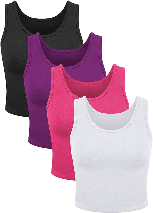4 Pieces Women Basic Crop Tank Top Short Sleeveless Sports Crop Top Apparel & Accessories > Clothing > Activewear Kylie Max   
