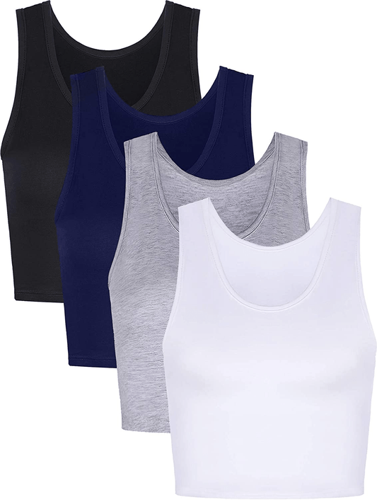 4 Pieces Women Basic Crop Tank Top Short Sleeveless Sports Crop Top Apparel & Accessories > Clothing > Activewear Kylie Max   