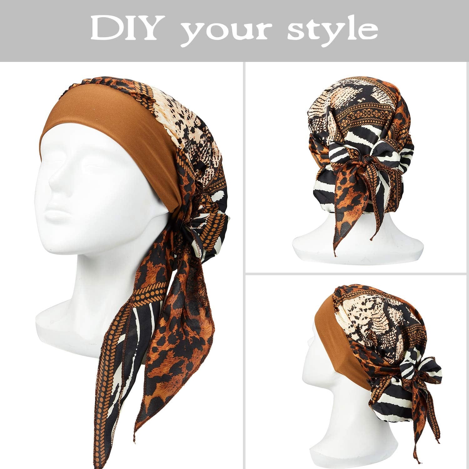 4 Pieces Women Headwear Turbans Silky Head Scarf with Wide Band Printed Sleeping Hat Bonnet Hair Cover Apparel & Accessories > Clothing Accessories > Headwear Syhood   