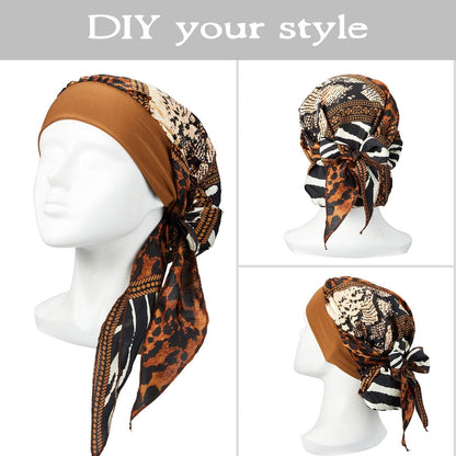 4 Pieces Women Headwear Turbans Silky Head Scarf with Wide Band Printed Sleeping Hat Bonnet Hair Cover Apparel & Accessories > Clothing Accessories > Headwear Syhood   