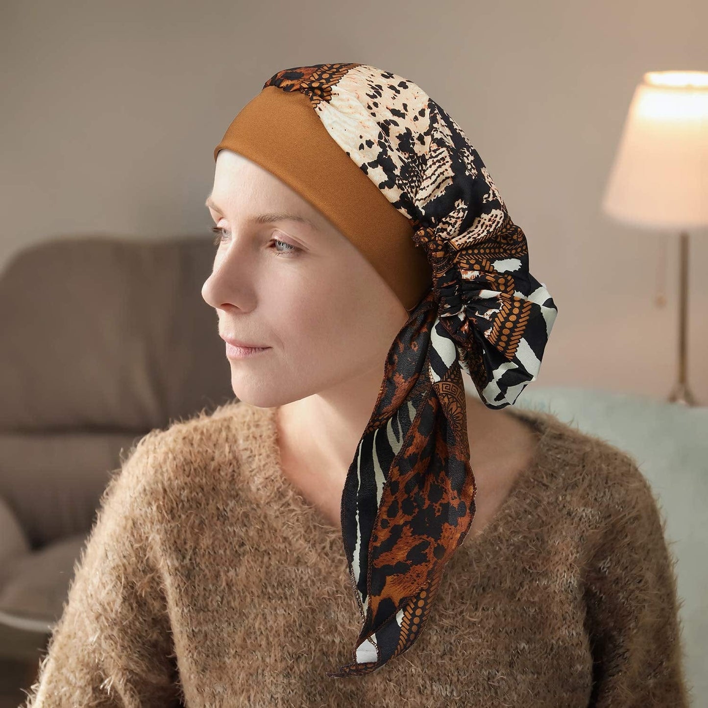 4 Pieces Women Headwear Turbans Silky Head Scarf with Wide Band Printed Sleeping Hat Bonnet Hair Cover Apparel & Accessories > Clothing Accessories > Headwear Syhood   