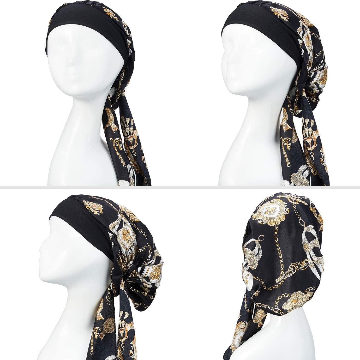 4 Pieces Women Headwear Turbans Silky Head Scarf with Wide Band Printed Sleeping Hat Bonnet Hair Cover Apparel & Accessories > Clothing Accessories > Headwear Syhood   