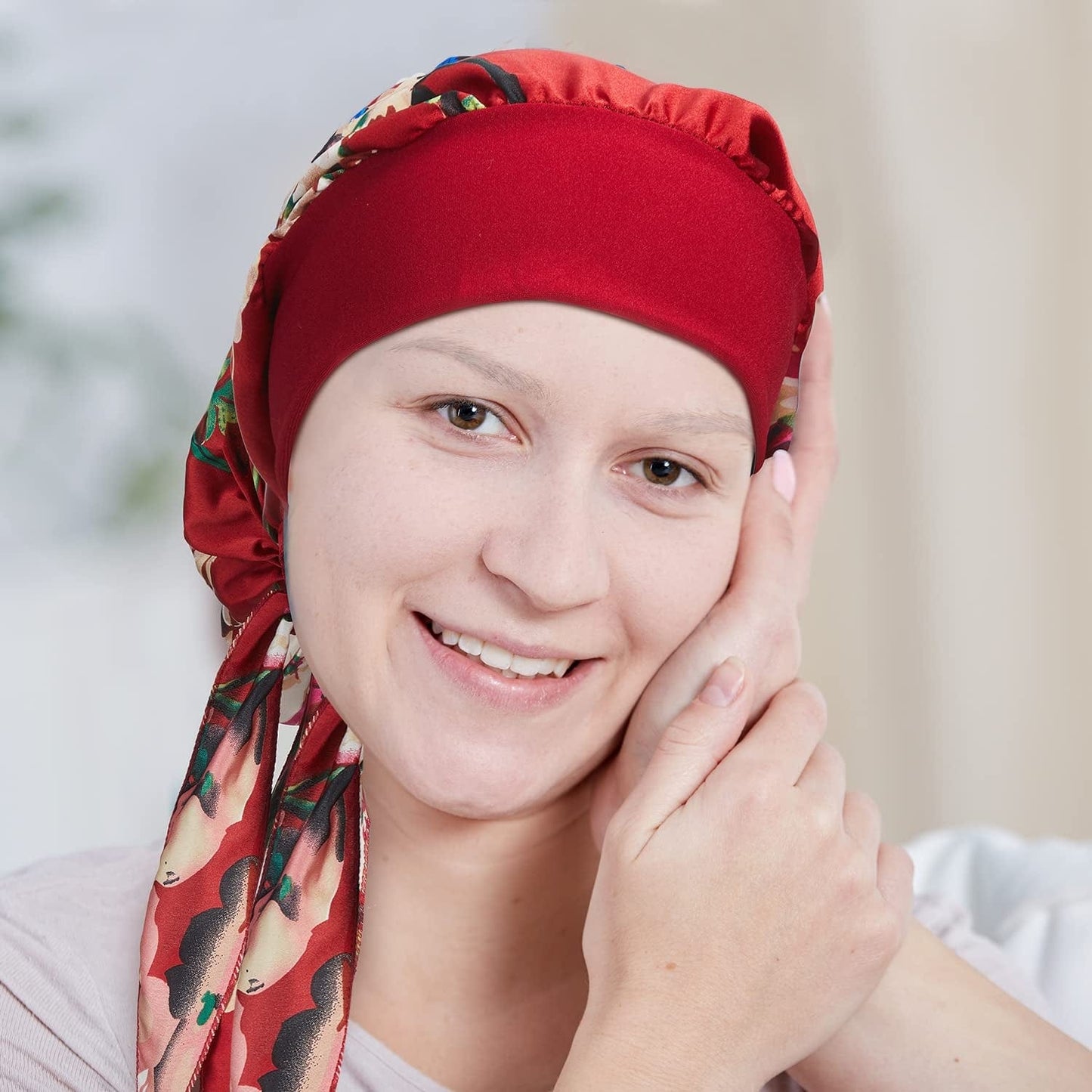 4 Pieces Women Headwear Turbans Silky Head Scarf with Wide Band Printed Sleeping Hat Bonnet Hair Cover Apparel & Accessories > Clothing Accessories > Headwear Syhood   