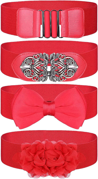 4 Pieces Women Vintage Waist Belt Elastic Stretch Retro Cinch Belt Waistband for Jeans Pants Dresses Apparel & Accessories > Clothing Accessories > Belts KYLIE MAX Fresh Style  