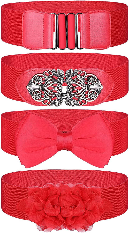 4 Pieces Women Vintage Waist Belt Elastic Stretch Retro Cinch Belt Waistband for Jeans Pants Dresses Apparel & Accessories > Clothing Accessories > Belts KYLIE MAX Fresh Style  