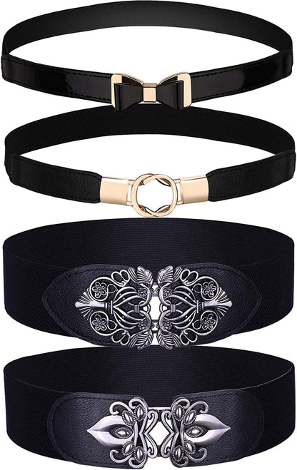4 Pieces Women Vintage Waist Belt Elastic Stretch Retro Cinch Belt Waistband for Jeans Pants Dresses Apparel & Accessories > Clothing Accessories > Belts KYLIE MAX Classic Style  
