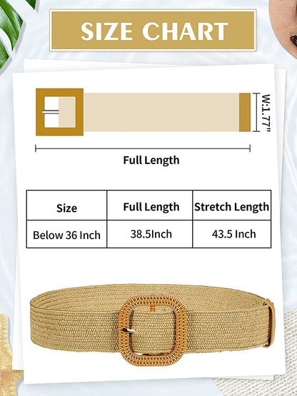 4 Pieces Woven Elastic Waist Belt for Women Straw Woven Style Skinny Dress Belt Waist Band with Vintage Buckle for Women Ladies Dresses Pants, 4 Styles Apparel & Accessories > Clothing Accessories > Belts Geyoga   