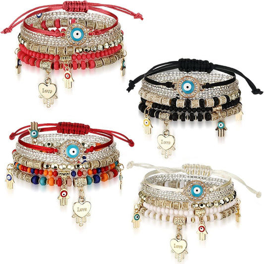 4 Sets Bohemian Stretch Beads Bracelets Multilayer Evil Eye Hamsa Hand Bracelet Bohemian Bracelet Handmade Stackable Charm Bracelets for Women Lucky Protection Beaded Hamsa Bracelet Apparel & Accessories > Jewelry > Bracelets Jadive Bright Colors  