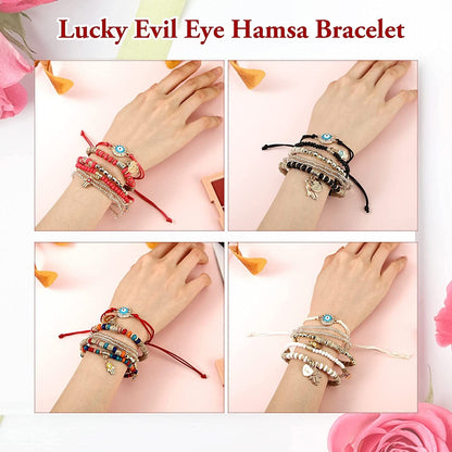 4 Sets Bohemian Stretch Beads Bracelets Multilayer Evil Eye Hamsa Hand Bracelet Bohemian Bracelet Handmade Stackable Charm Bracelets for Women Lucky Protection Beaded Hamsa Bracelet Apparel & Accessories > Jewelry > Bracelets Jadive   
