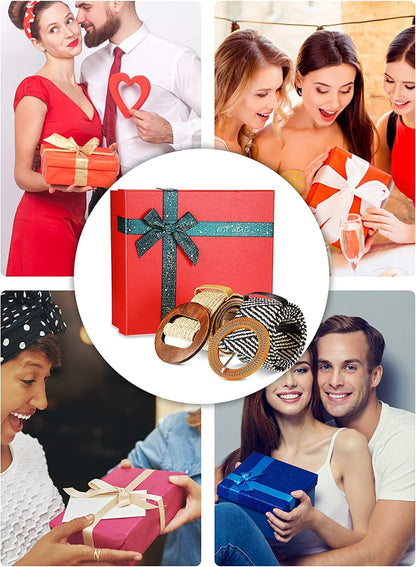 4 Styles Women Belts for Dresses, Elastic Straw Rattan Waist Band with Wood Buckle Fan-Shape round Buckle for Women, Girls, White, Black, Beige, Stripe Apparel & Accessories > Clothing Accessories > Belts Geyoga   