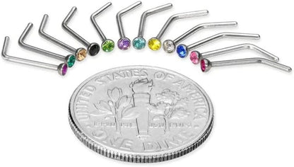40/60Piece Stainless Steel Nose Stud Set Crystal Nostril Piercing Hoop Bulk L Shape Nose Ring Pack Piercing Nariz Body Jewelry Practical Apparel & Accessories > Jewelry > Body Jewelry Generic   