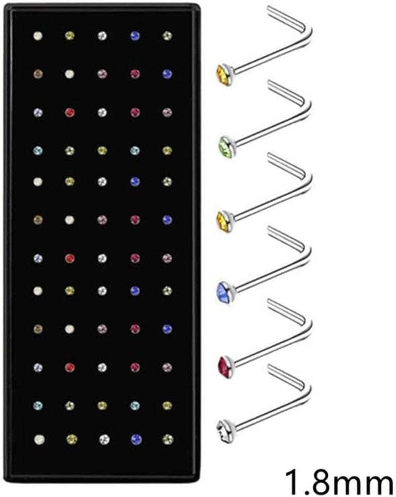 40/60Piece Stainless Steel Nose Stud Set Crystal Nostril Piercing Hoop Bulk L Shape Nose Ring Pack Piercing Nariz Body Jewelry Practical Apparel & Accessories > Jewelry > Body Jewelry Generic   
